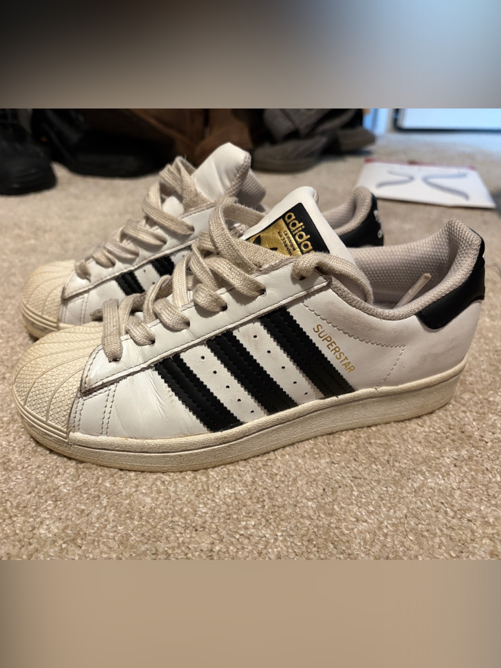 adidas White and Black Superstar Leather Sneakers